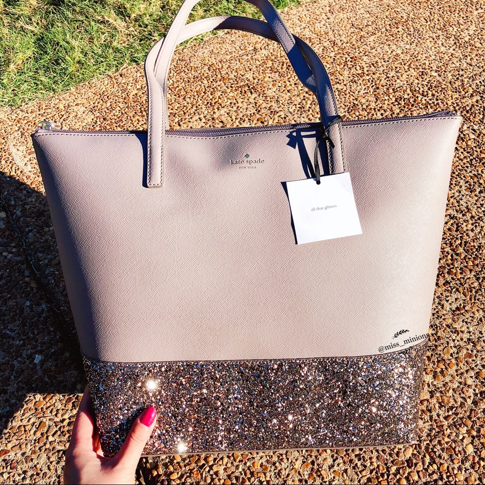 Kate Spade Greta Court Penny Grey Glitter Bag